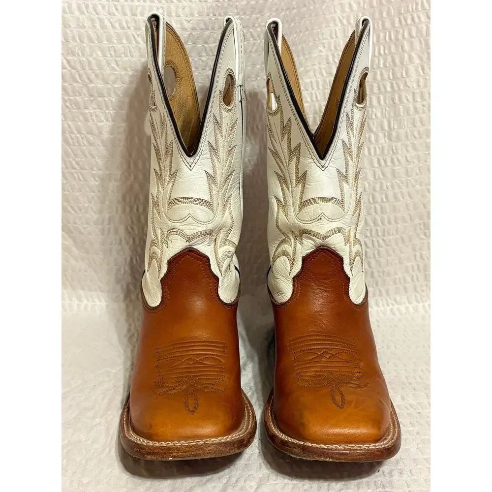 Larry Mahan Western Cowboy Leather Boots Men’s Size 8.5 Square Toe Brown Cream
